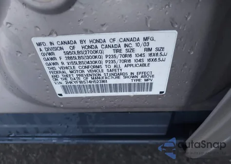 2004 Honda Pilot Ex-L из США, поврежденный, VIN 2HKYF18574H523161